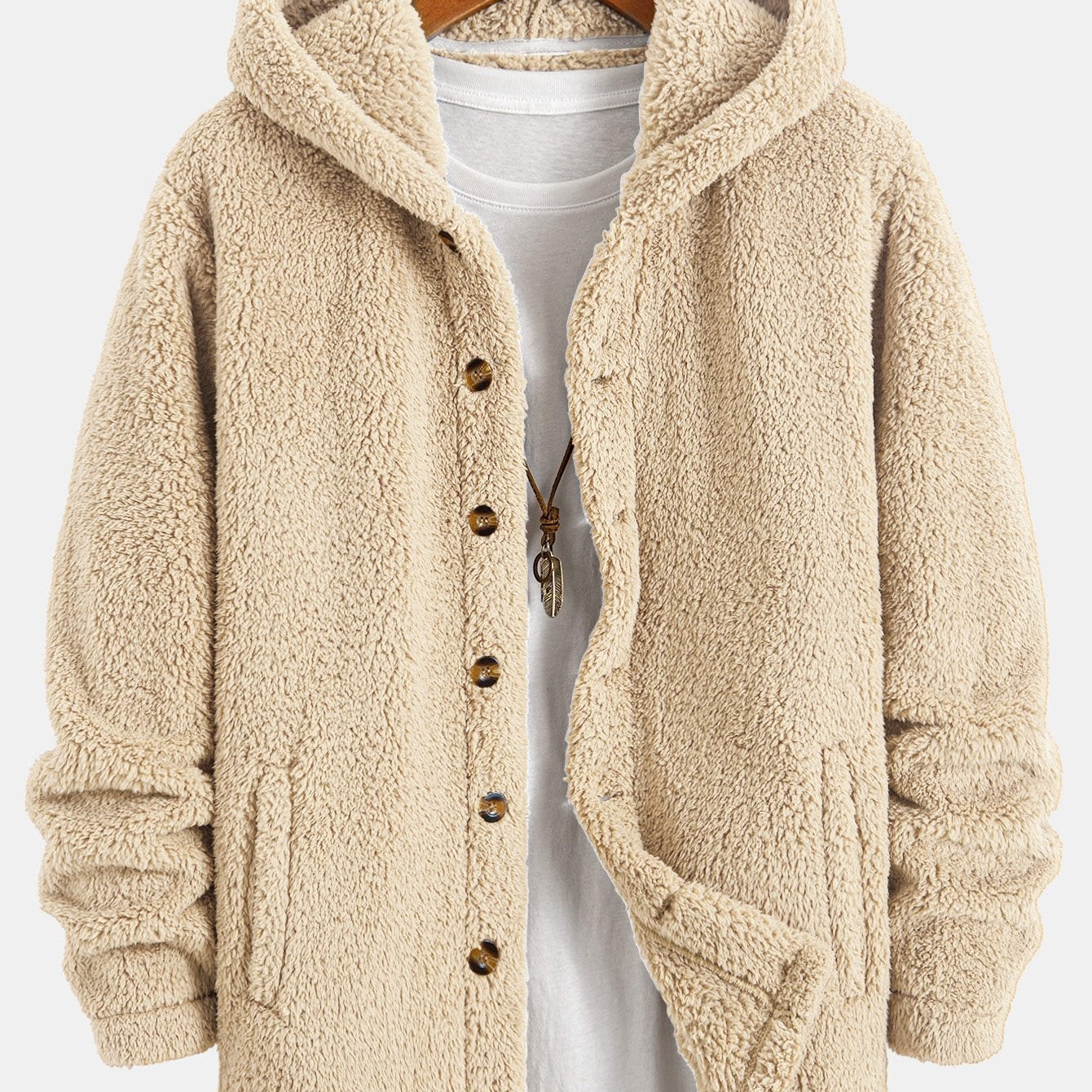 Job | Teddyfleece jas met capuchon en knopen