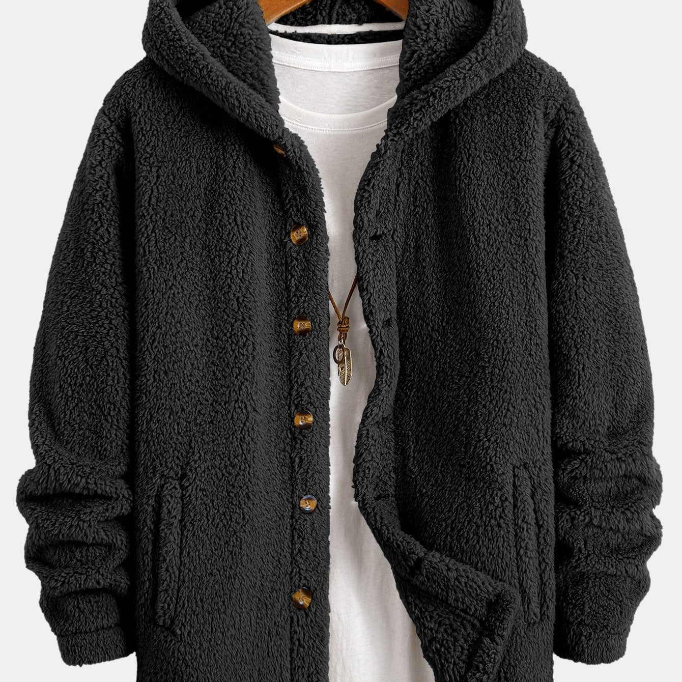 Job | Teddyfleece jas met capuchon en knopen