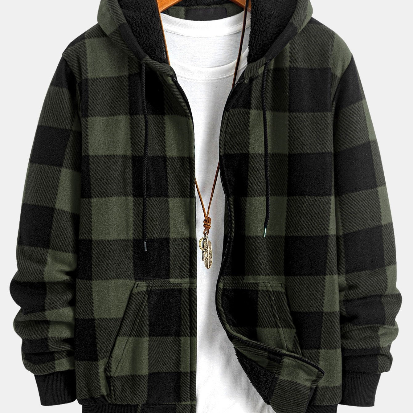 Jochem | Geruite flanellen hoodie met teddyvoering