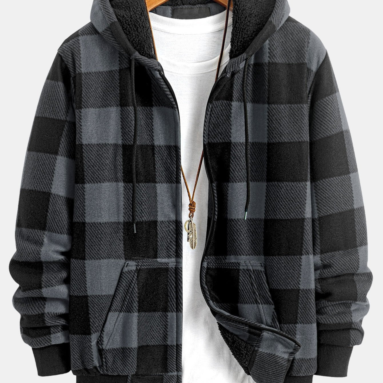 Jochem | Geruite flanellen hoodie met teddyvoering
