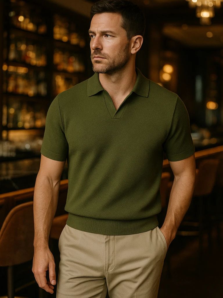Jonas | Marineblauwe polo met open kraag