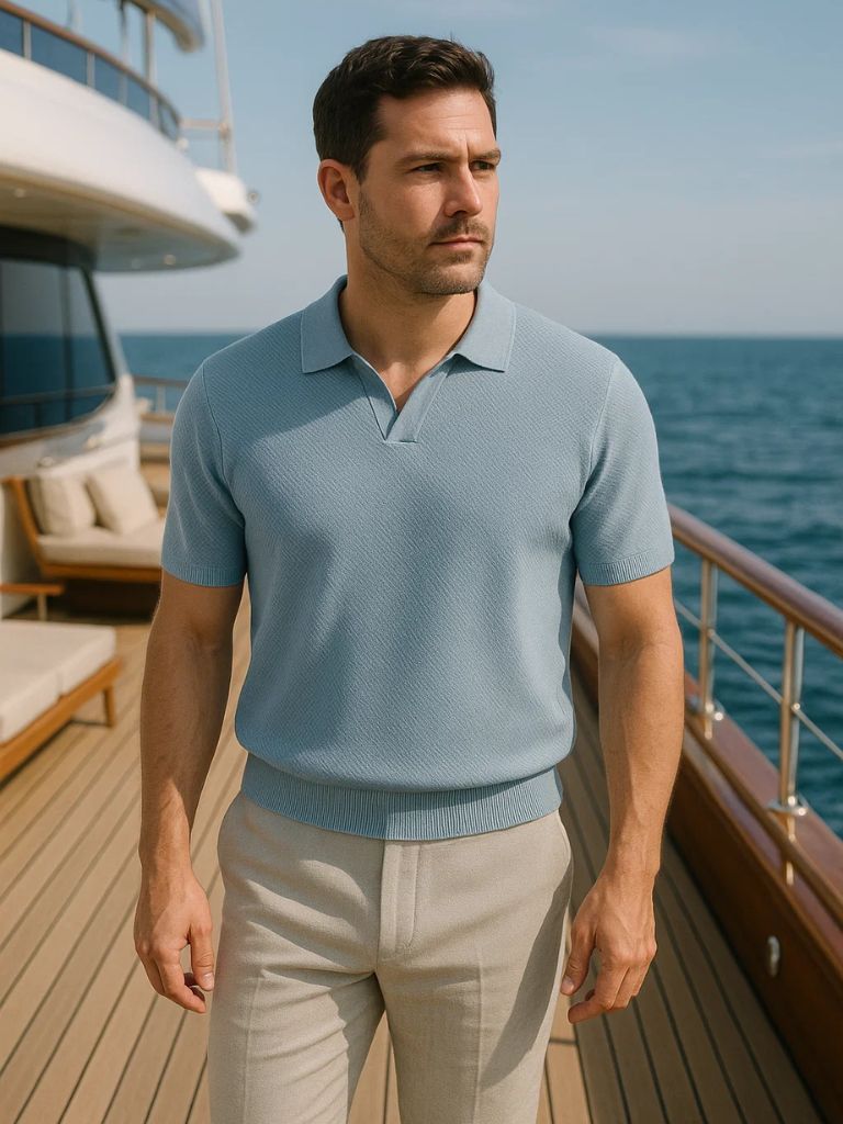 Jonas | Marineblauwe polo met open kraag