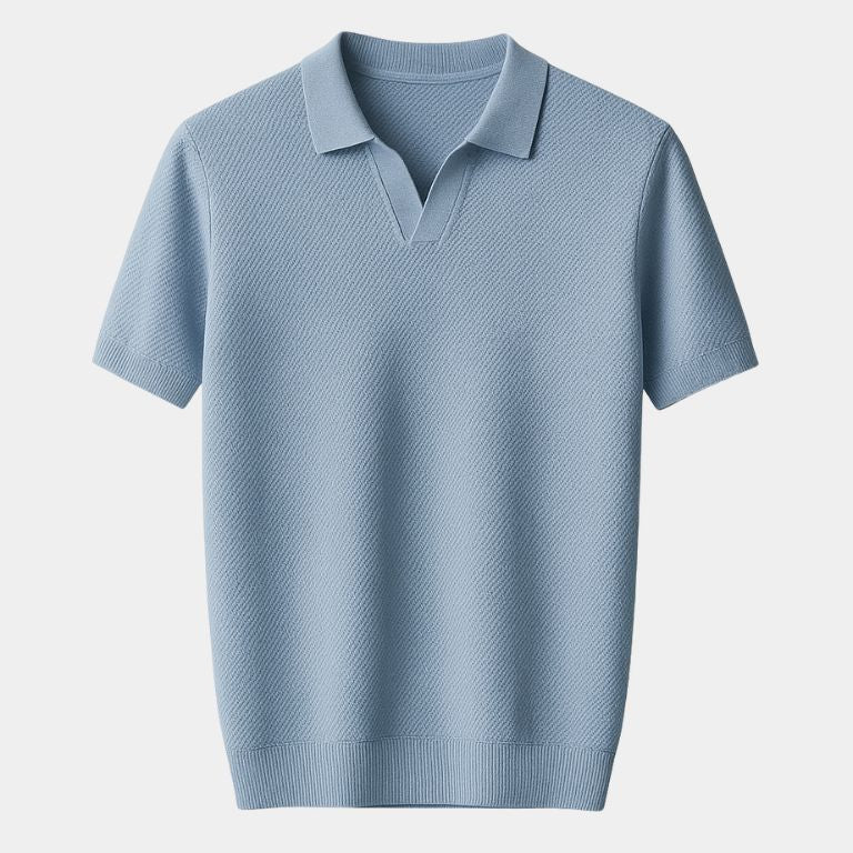 Jonas | Marineblauwe polo met open kraag