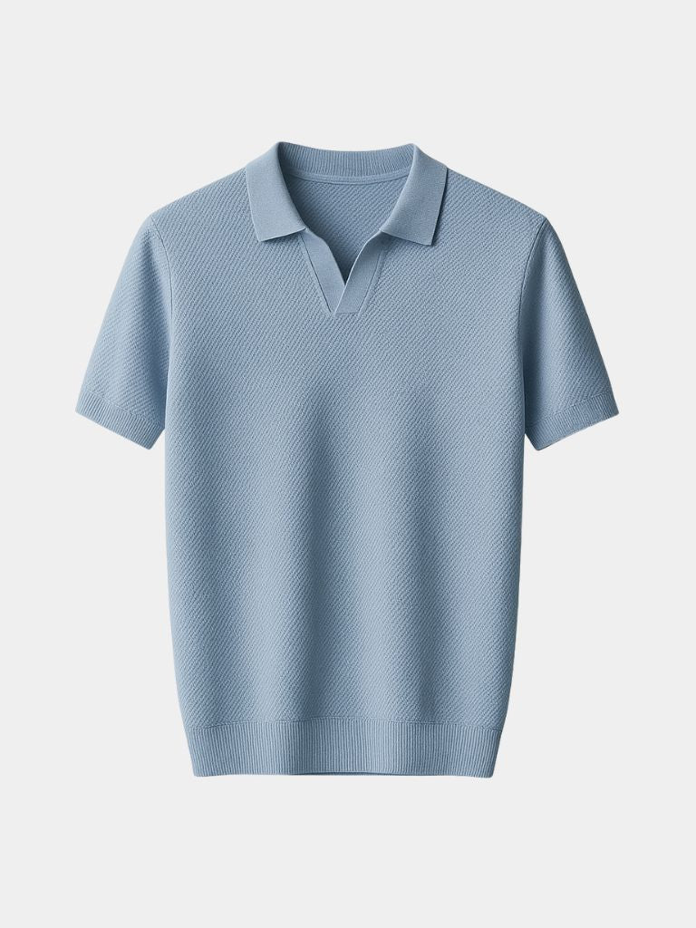 Jonas | Marineblauwe polo met open kraag