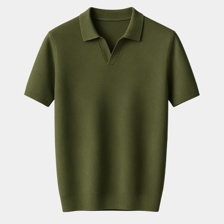 Jonas | Marineblauwe polo met open kraag