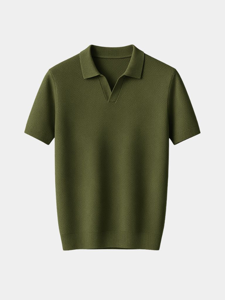 Jonas | Marineblauwe polo met open kraag