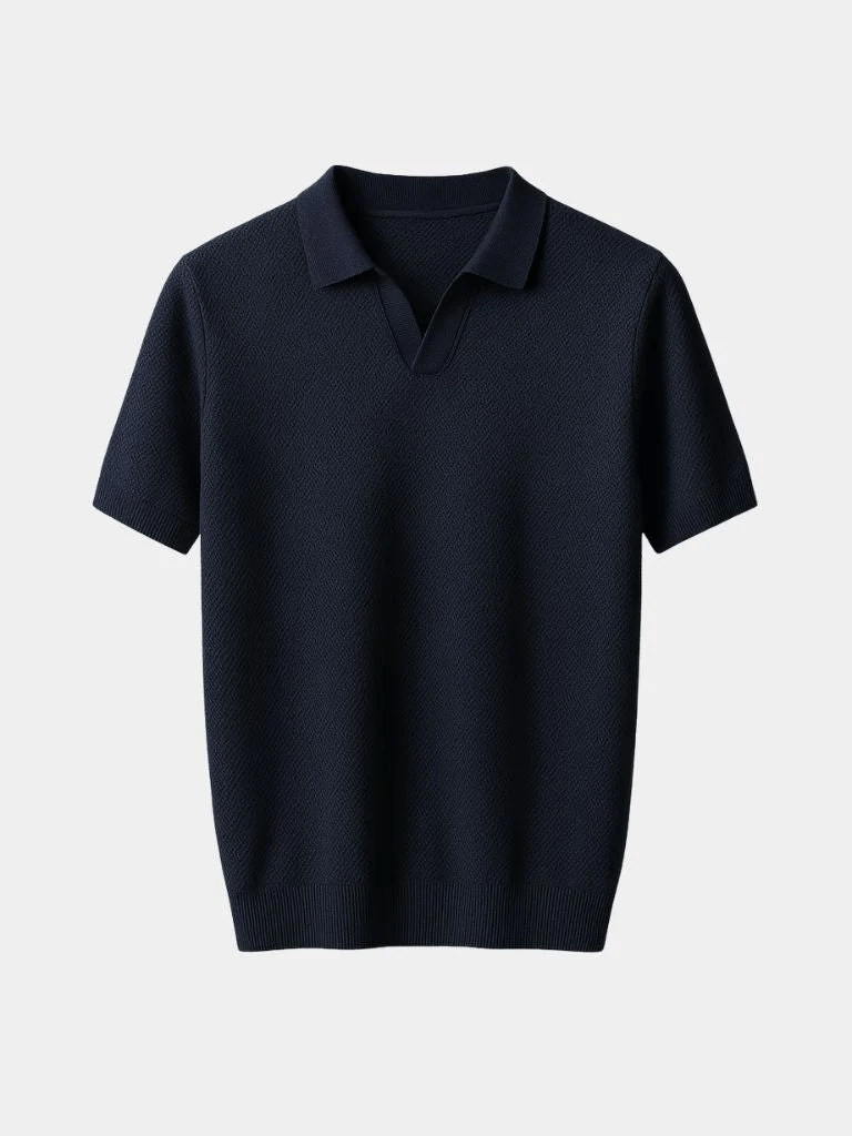 Jonas | Marineblauwe polo met open kraag