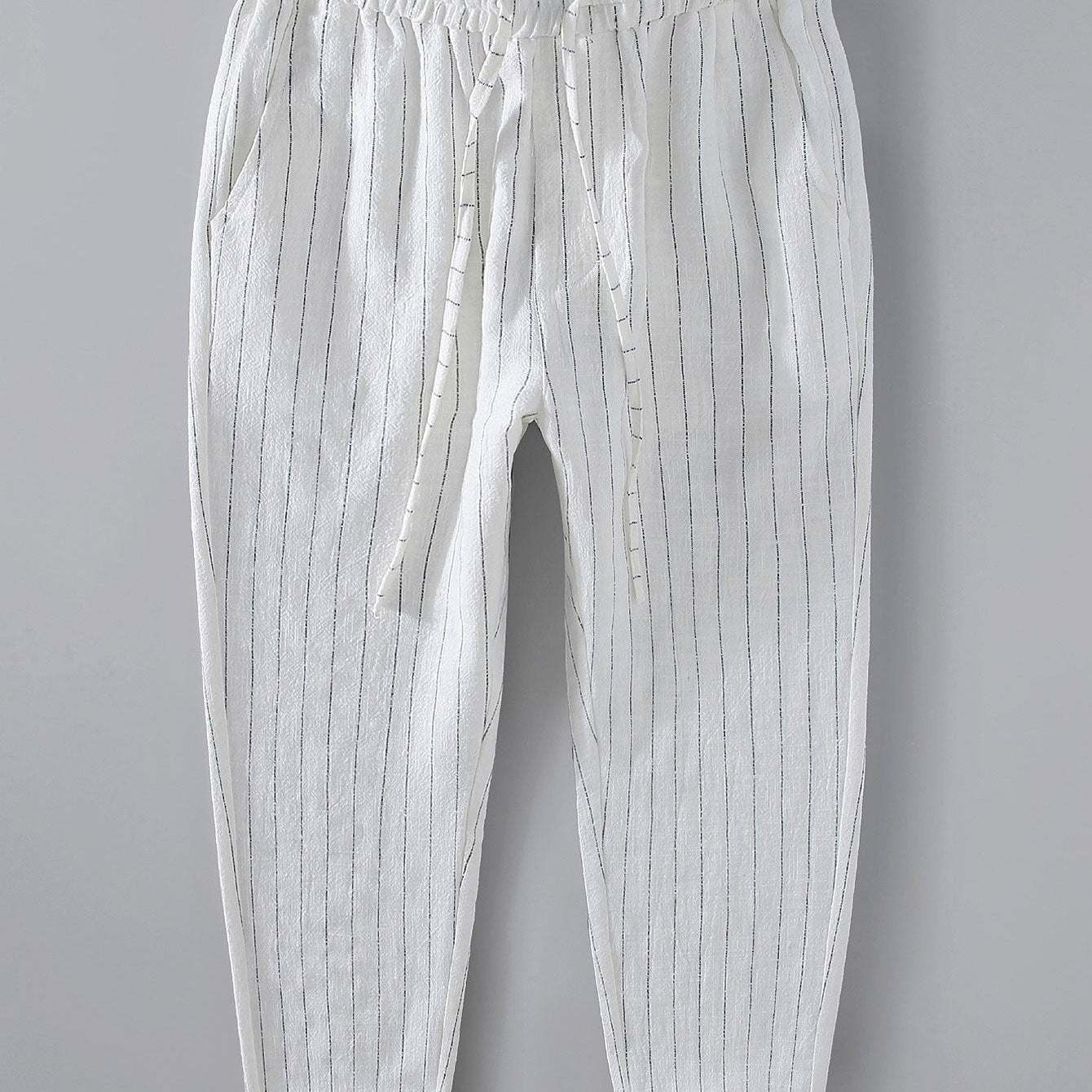 Joost | Gestreepte linnen cropped broek