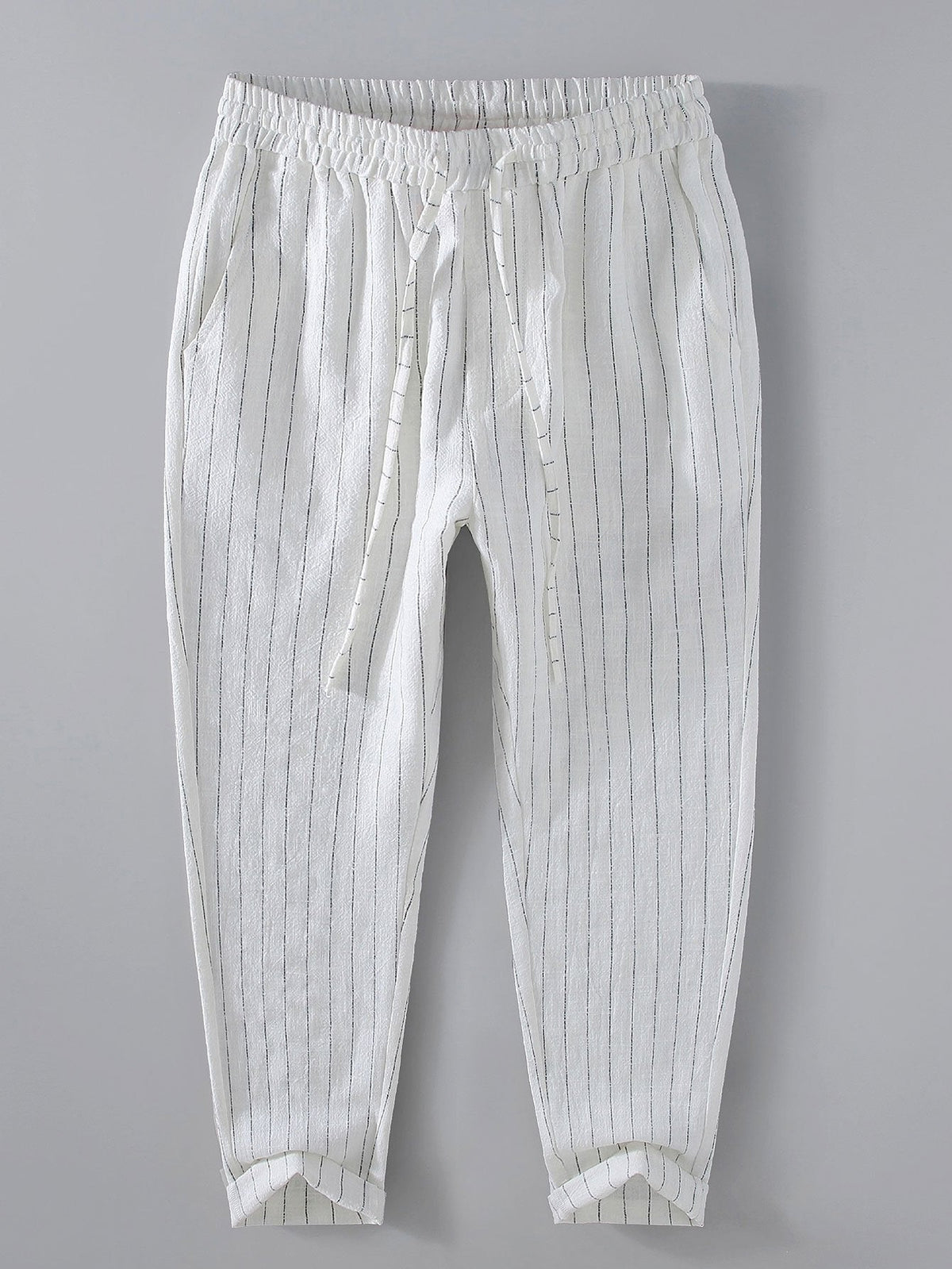 Joost | Gestreepte linnen cropped broek