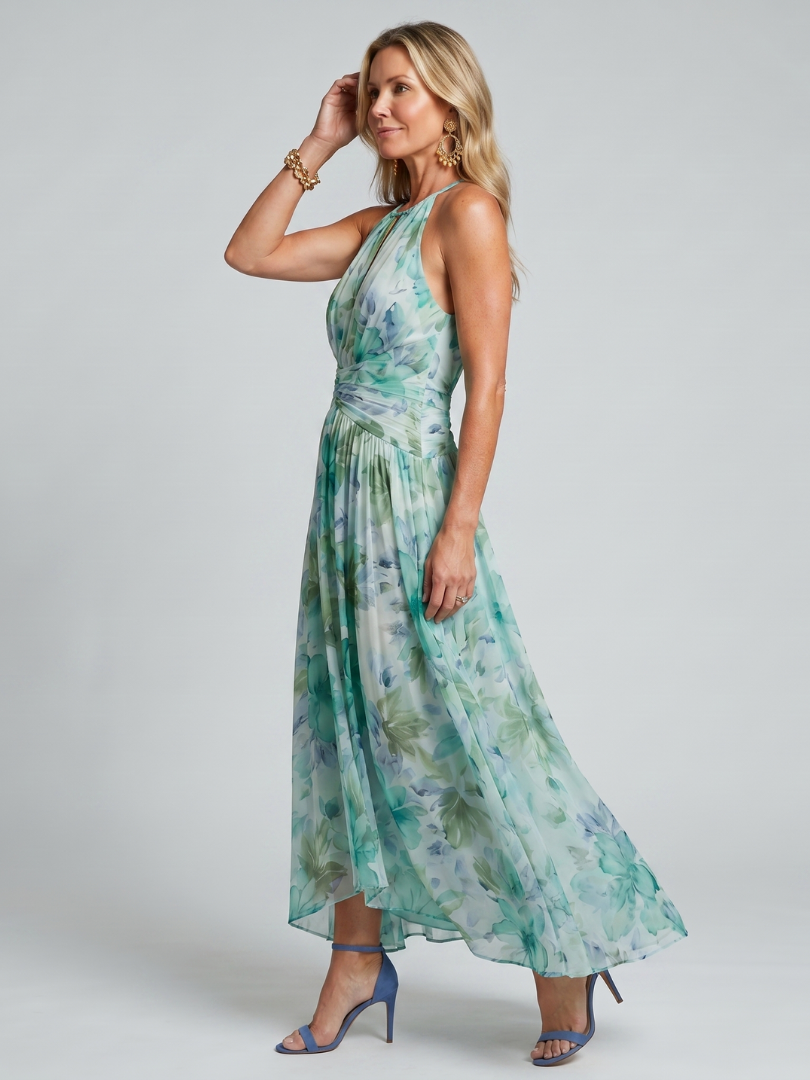 Judith | Midi-jurk met aquarelbloemen in mint