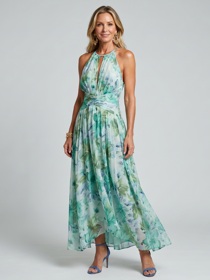 Judith | Midi-jurk met aquarelbloemen in mint