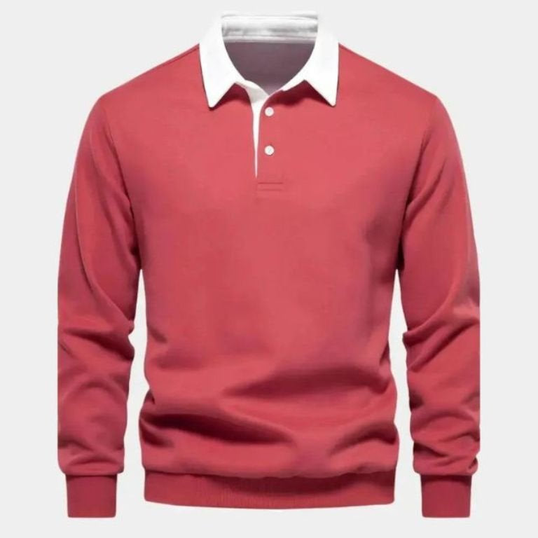 Justus | Marineblauwe polo met lange mouwen en ribboorden