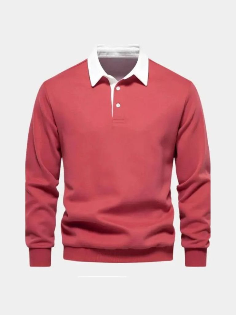 Justus | Marineblauwe polo met lange mouwen en ribboorden