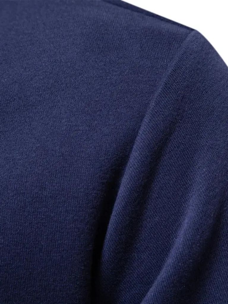 Justus | Marineblauwe polo met lange mouwen en ribboorden