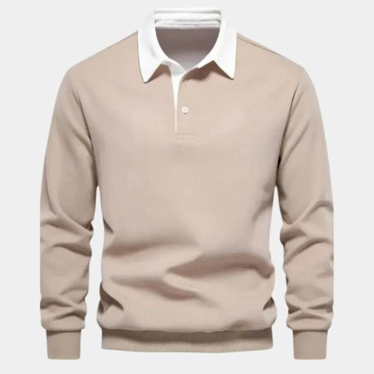 Justus | Marineblauwe polo met lange mouwen en ribboorden