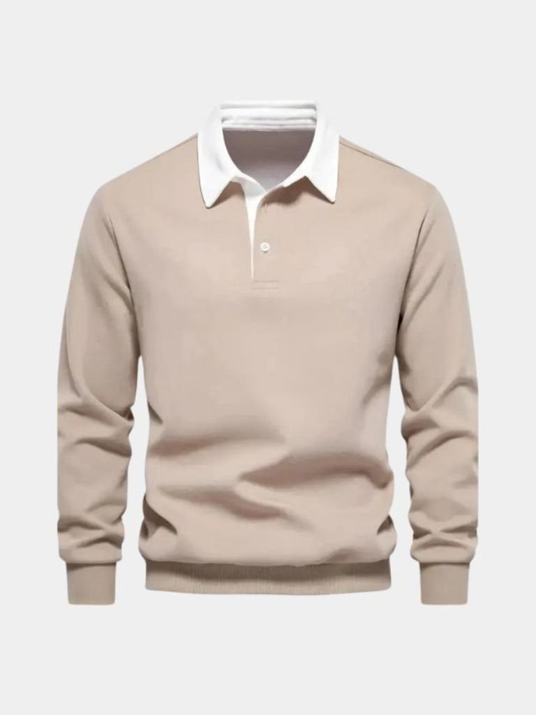 Justus | Marineblauwe polo met lange mouwen en ribboorden
