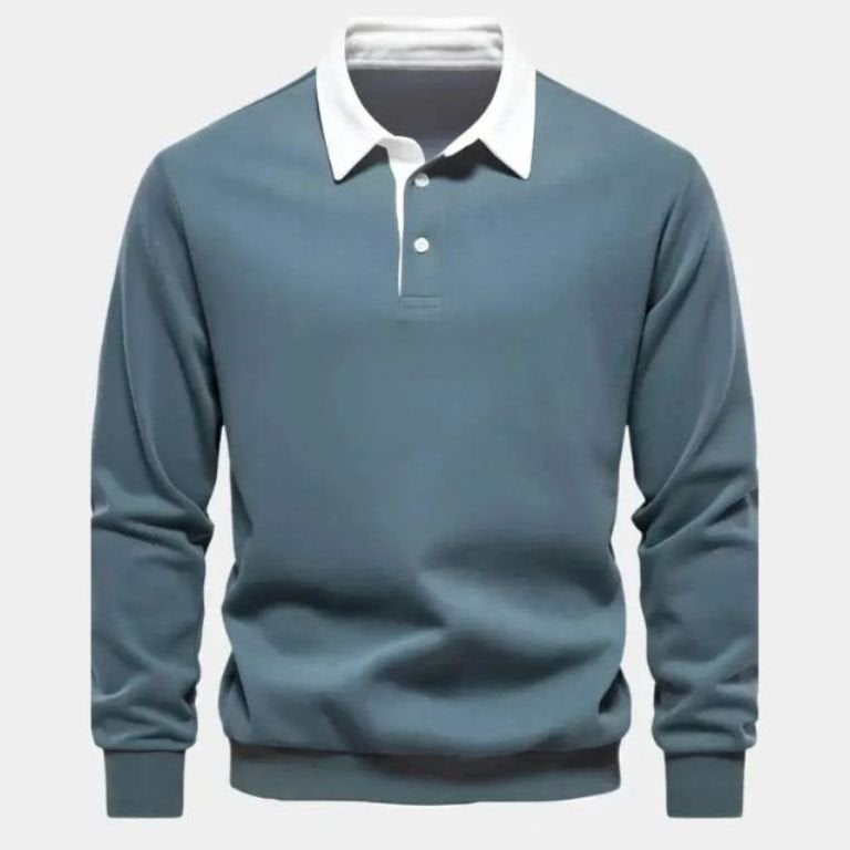 Justus | Marineblauwe polo met lange mouwen en ribboorden