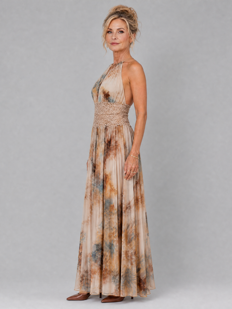 Karin | Maxi-jurk met bloemenprint en kanten taille