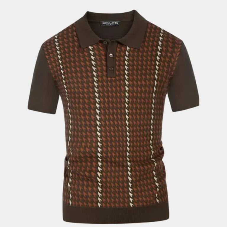 Kasper | Bruine gebreide polo met dessin