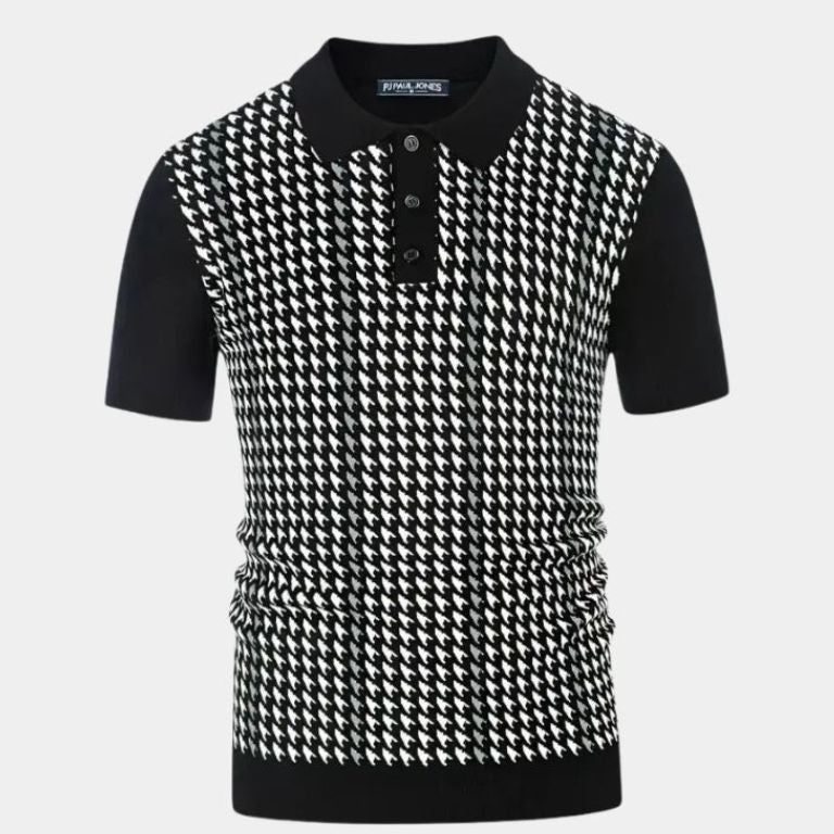Kasper | Bruine gebreide polo met dessin