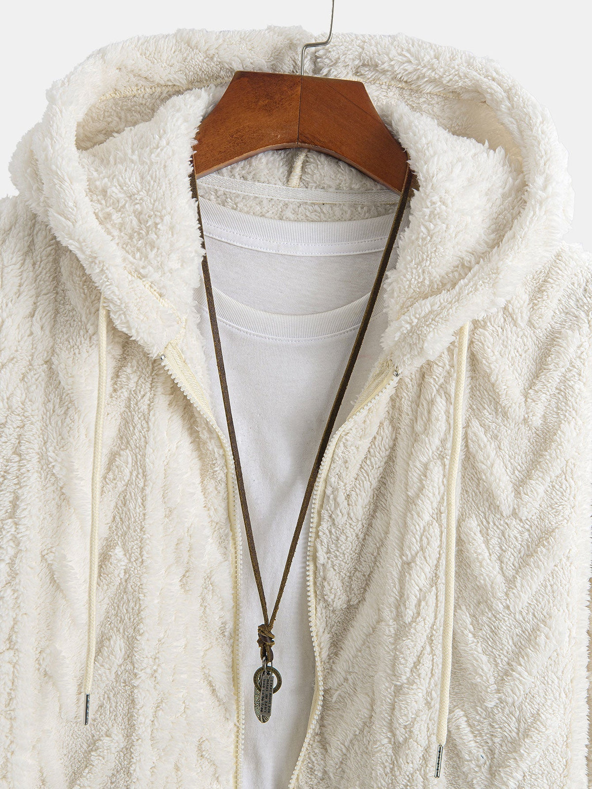 Klaas | Teddyhoodie met geometrisch jacquarddessin en ritssluiting