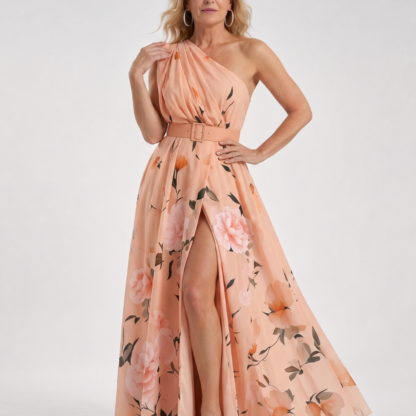 Klaske | Maxi-jurk met one-shoulder in mintgroen