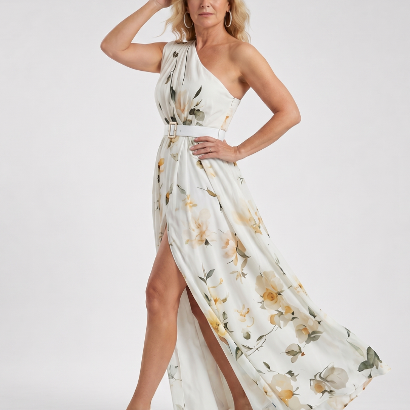 Klaske | Maxi-jurk met one-shoulder in mintgroen