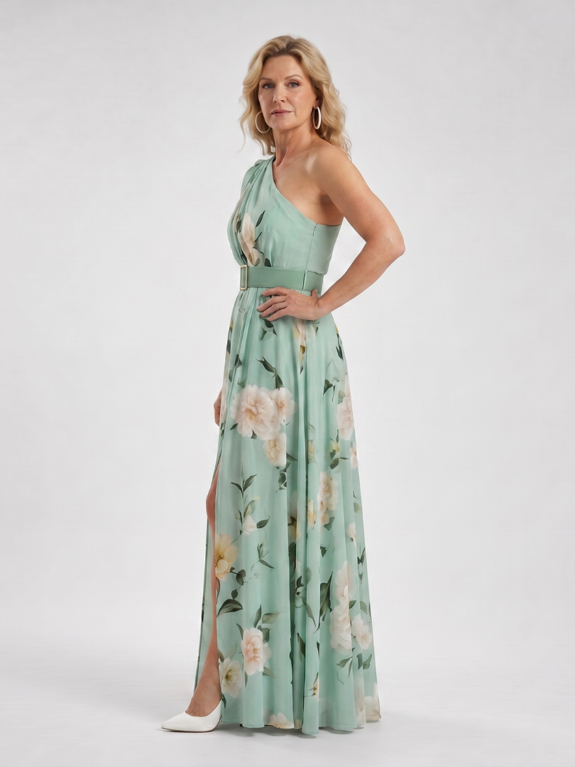 Klaske | Maxi-jurk met one-shoulder in mintgroen