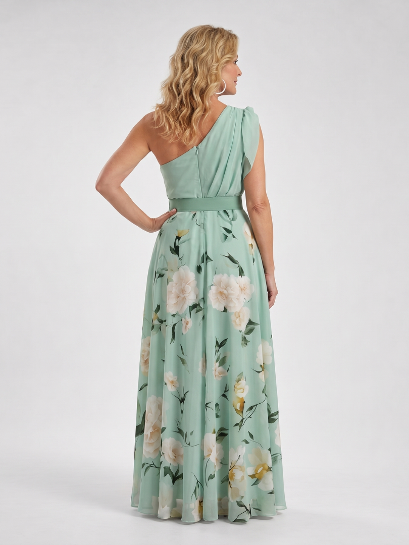 Klaske | Maxi-jurk met one-shoulder in mintgroen