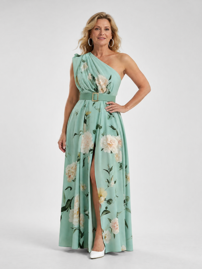 Klaske | Maxi-jurk met one-shoulder in mintgroen