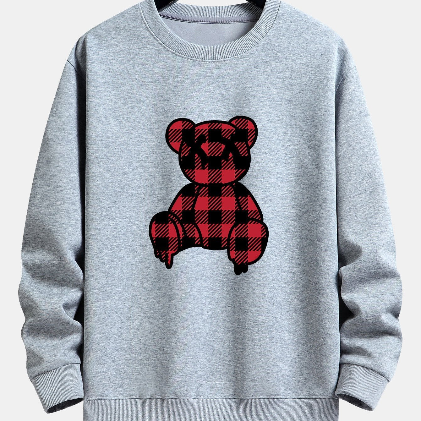 Koen | Sweater met rode geruite beerprint en relaxte pasvorm