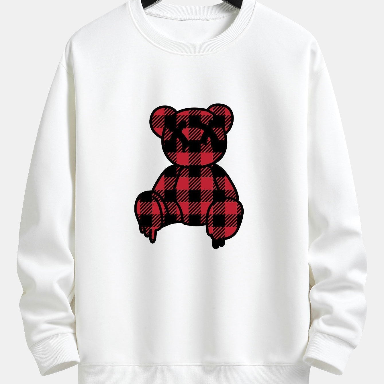 Koen | Sweater met rode geruite beerprint en relaxte pasvorm