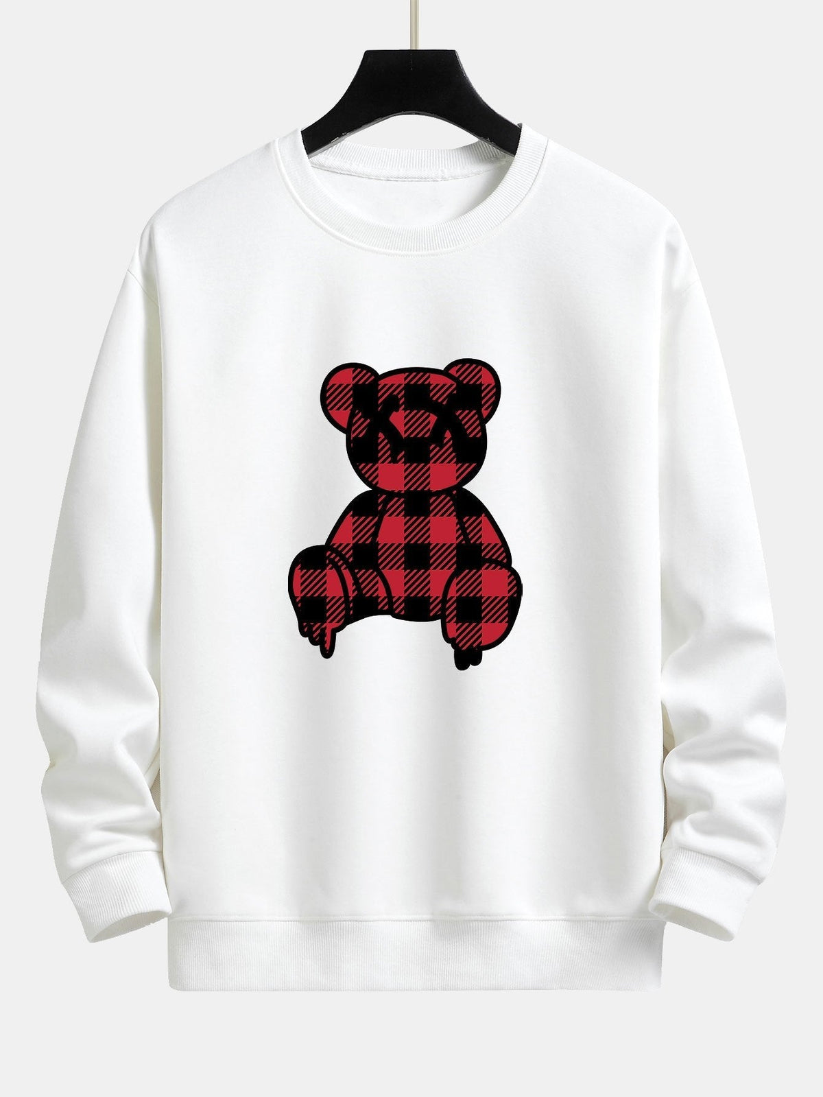 Koen | Sweater met rode geruite beerprint en relaxte pasvorm