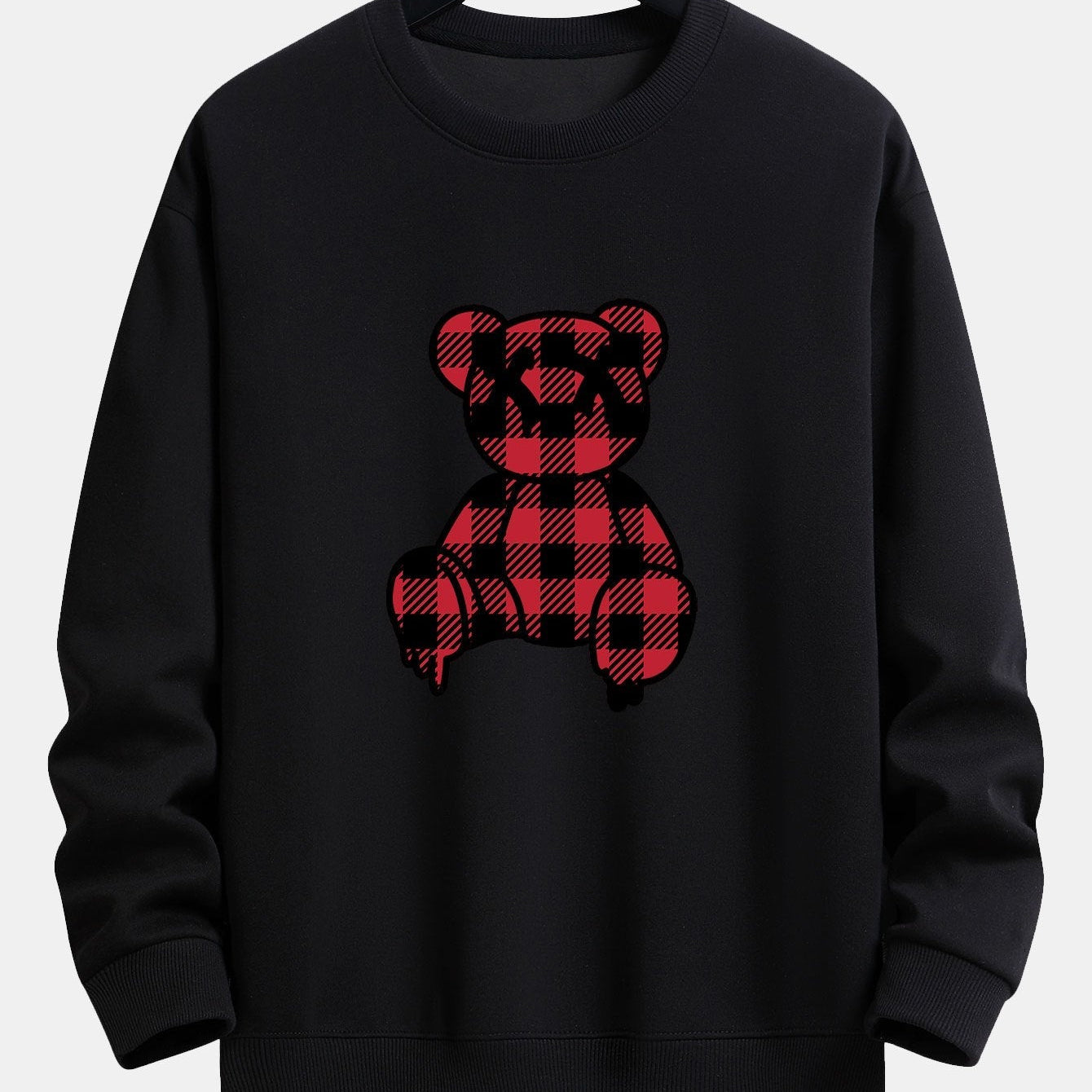 Koen | Sweater met rode geruite beerprint en relaxte pasvorm