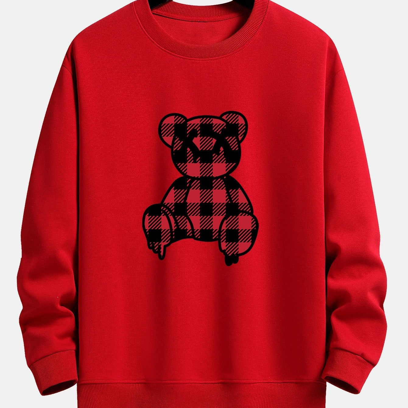 Koen | Sweater met rode geruite beerprint en relaxte pasvorm