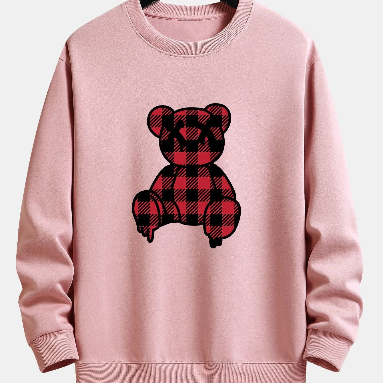 Koen | Sweater met rode geruite beerprint en relaxte pasvorm