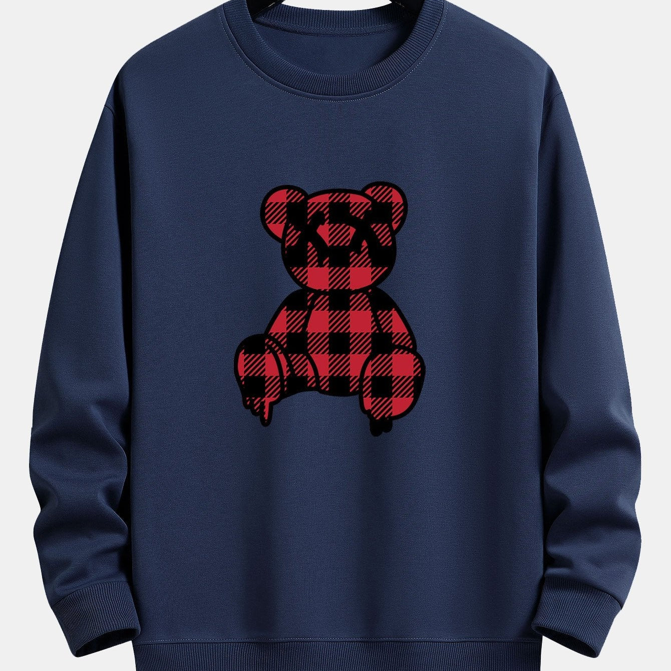 Koen | Sweater met rode geruite beerprint en relaxte pasvorm