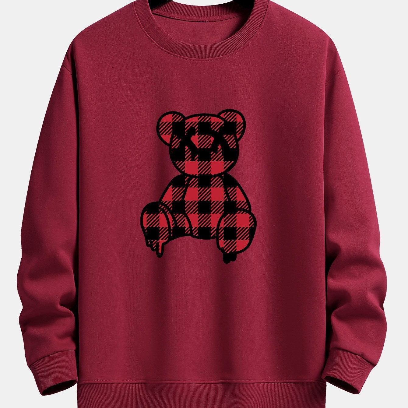 Koen | Sweater met rode geruite beerprint en relaxte pasvorm