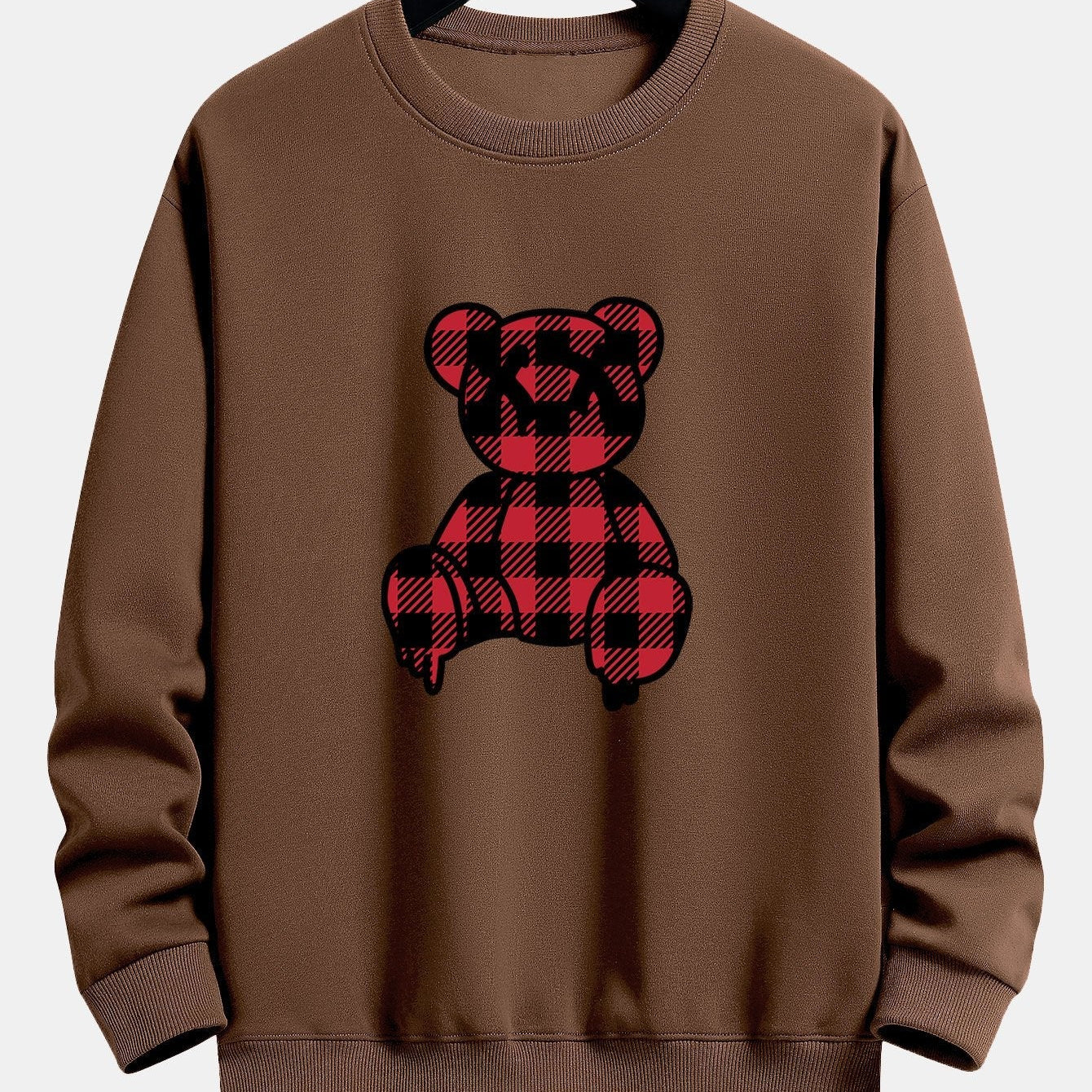 Koen | Sweater met rode geruite beerprint en relaxte pasvorm