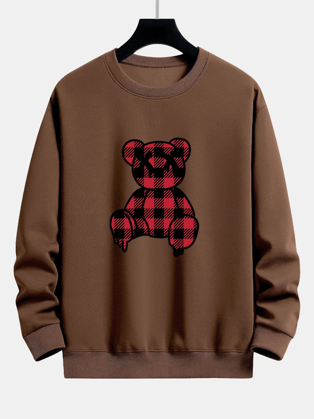 Koen | Sweater met rode geruite beerprint en relaxte pasvorm