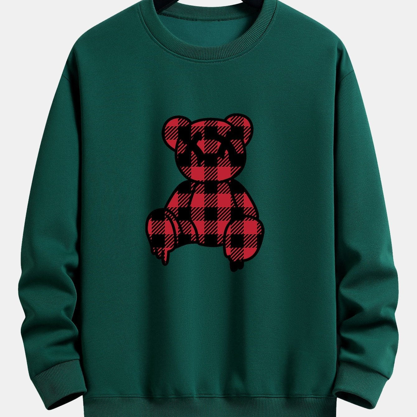 Koen | Sweater met rode geruite beerprint en relaxte pasvorm