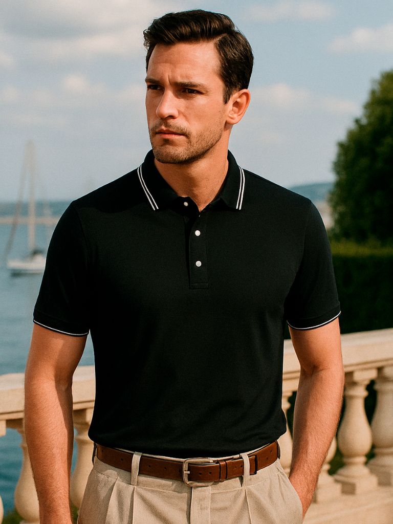 Koos | Zwarte polo met contrastbies