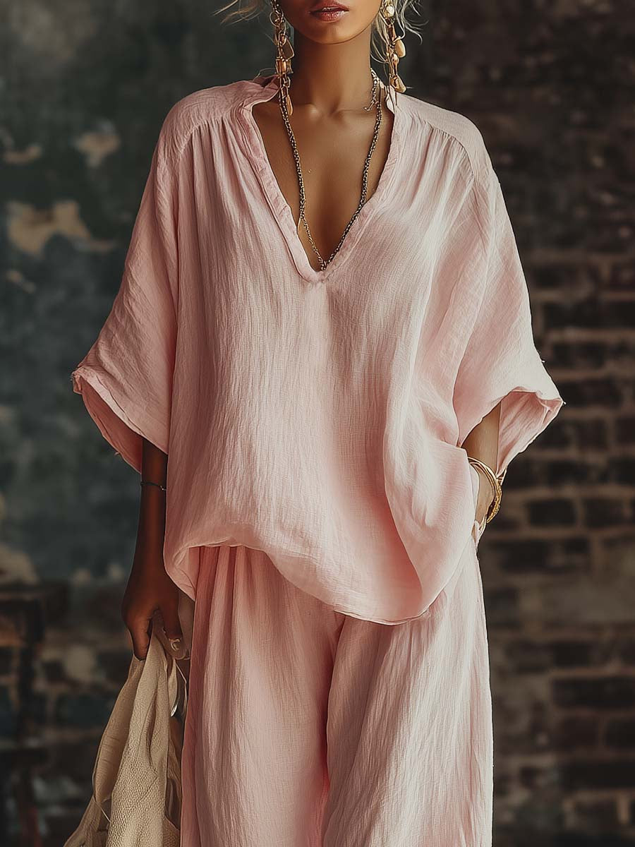 Lente | Set met V-hals shirt en broek
