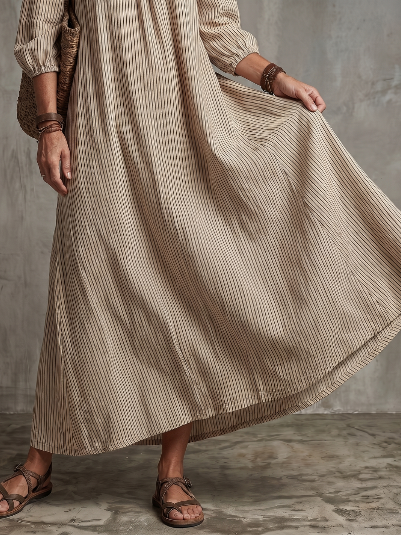 Linda | Schouderloze maxi-jurk met strepen