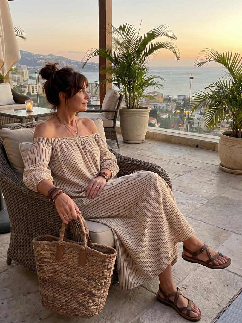 Linda | Schouderloze maxi-jurk met strepen
