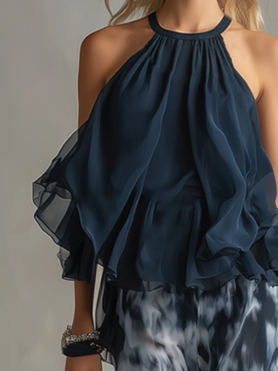Linde | Set met haltertop en broek met abstracte print