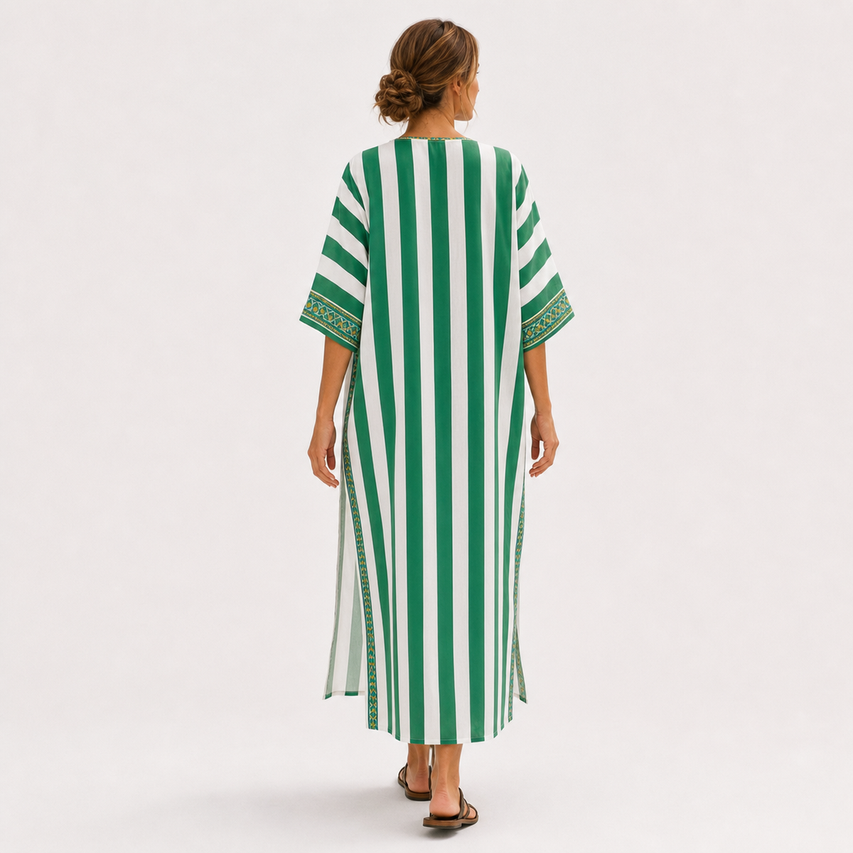 Lyda | Groene kaftan met strepen