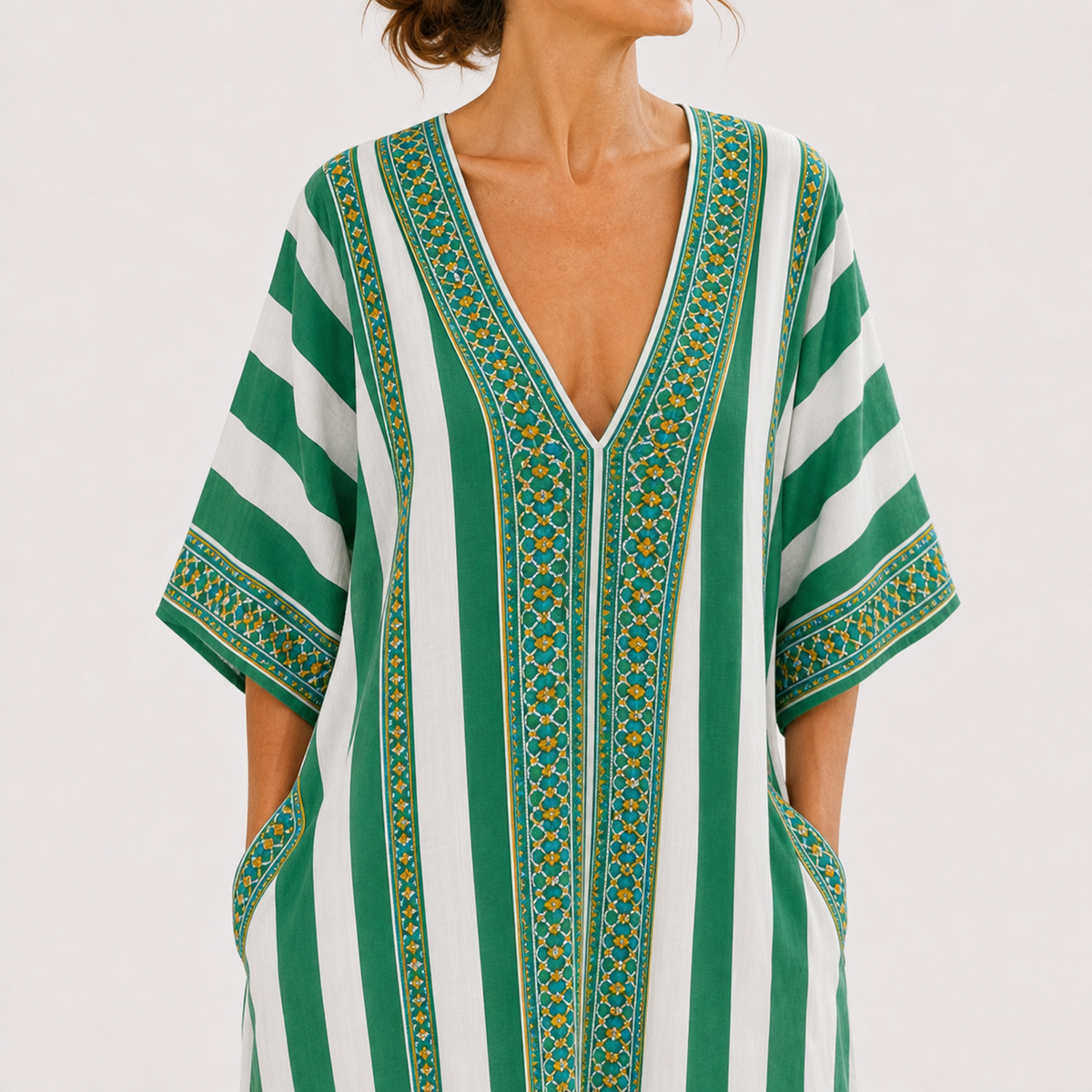Lyda | Groene kaftan met strepen