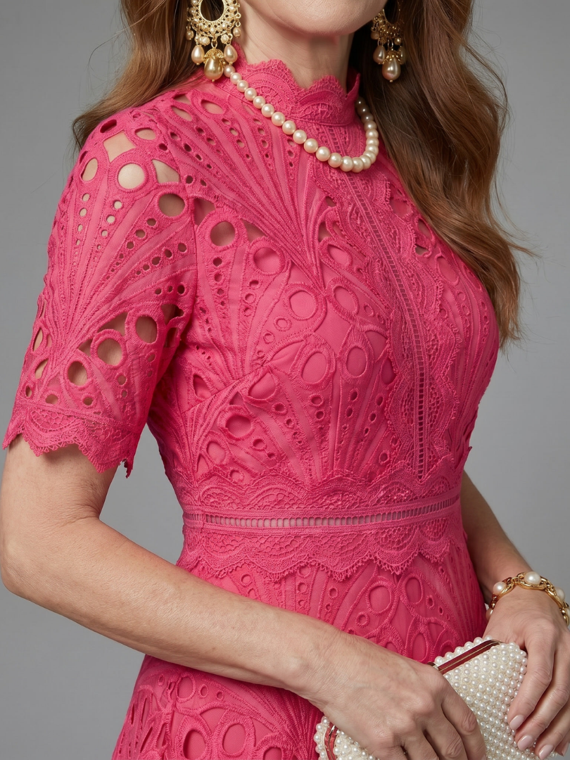Marielle | Kanten jurk in roze