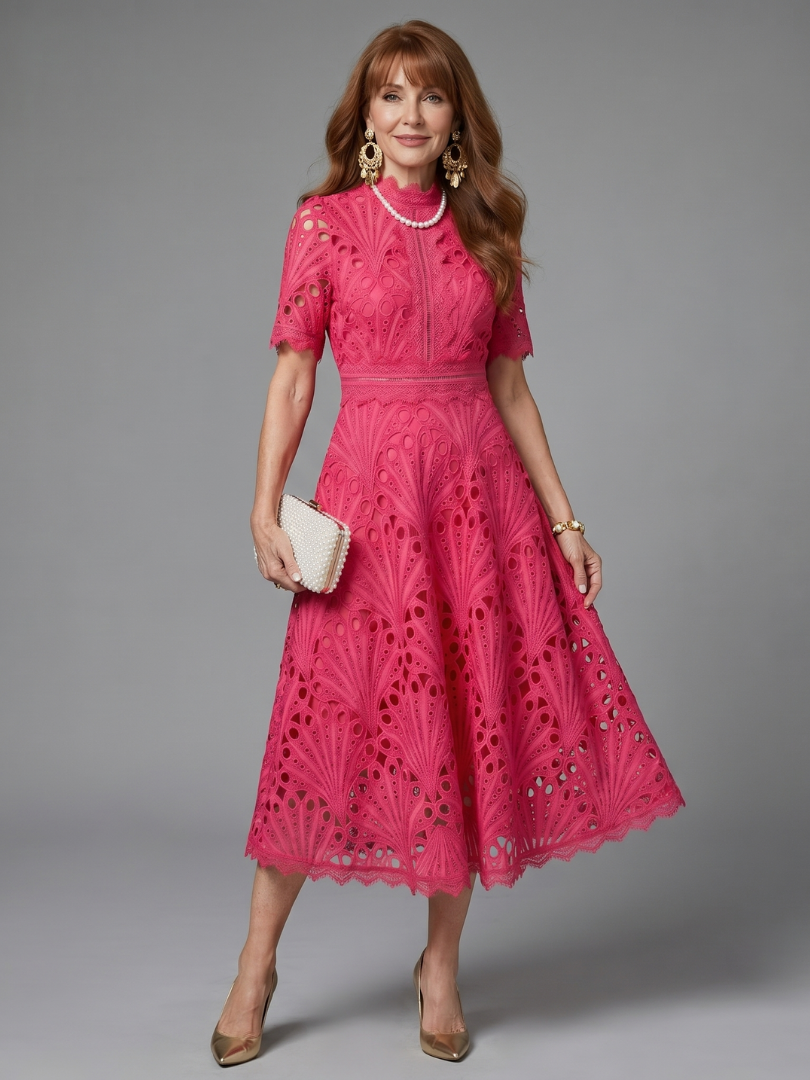 Marielle | Kanten jurk in roze